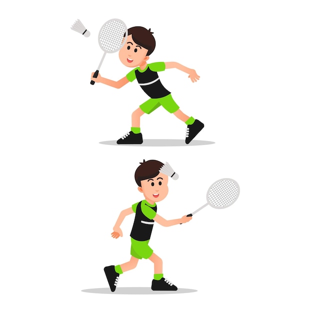 cute little boy with some poses playing badminton