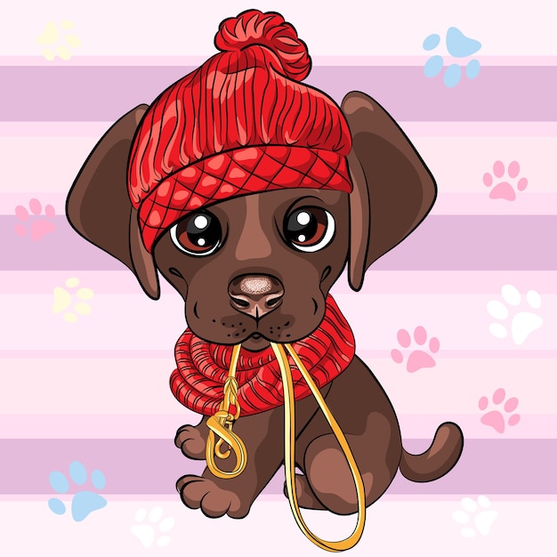 Vector cute little brown puppy labrador retriever dog wants to walk