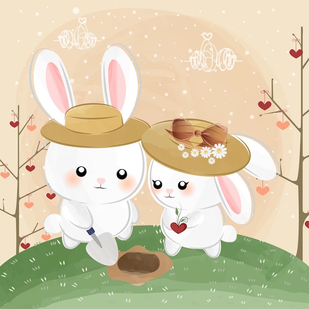 Cute little bunnies with love seed
