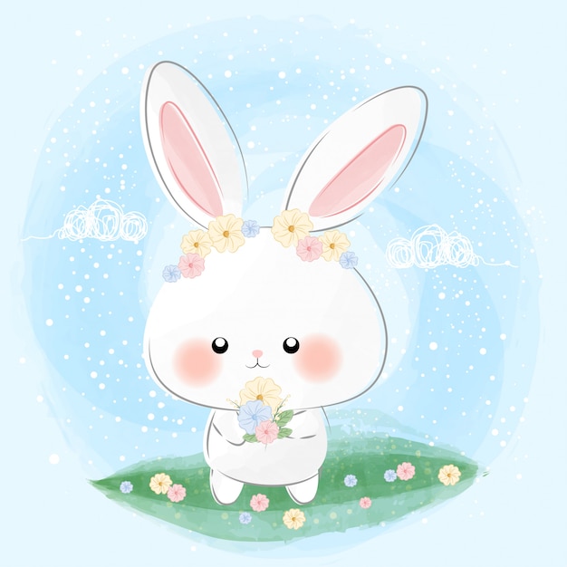 Cute little bunny and flowers