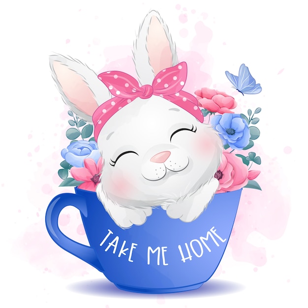 Cute little bunny sitting inside a cup