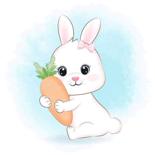 Cute little bunny with carrot cartoon illustration