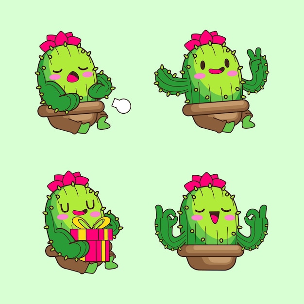 Carino piccolo cactus fumetto illustrazione vettoriale cactus vector set