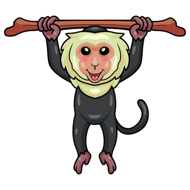 Cute little capuchin monkey cartoon hanging tree