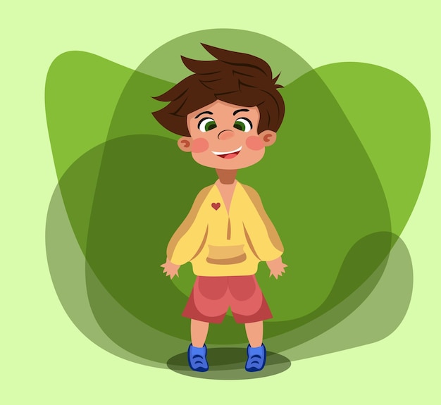 Vector cute little cartoon boy is very happy with a huge smile on his face vector illustration