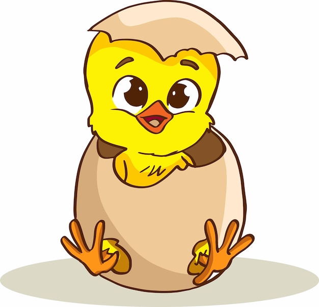 Vector cute little cartoon chick hatched from an egg