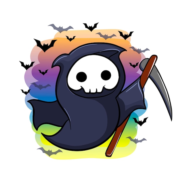 cute little cartoon death and bats, halloween character