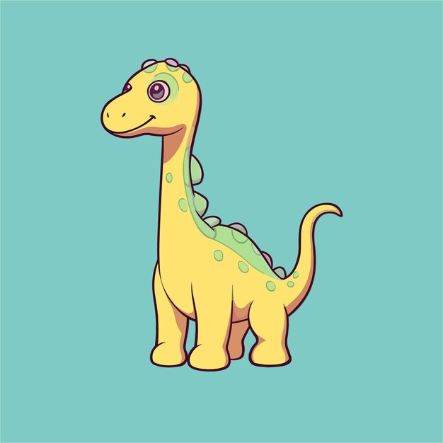 Cute little cartoon kawaii anime brachiosaurus pet animal flat vector illustration clipart for ch