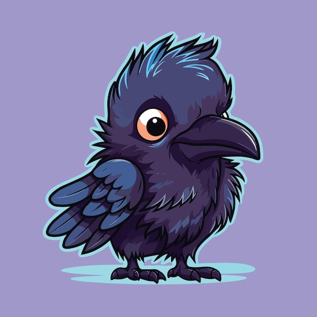 Vector cute little cartoon kawaii anime magical halloween witch black raven bird animal