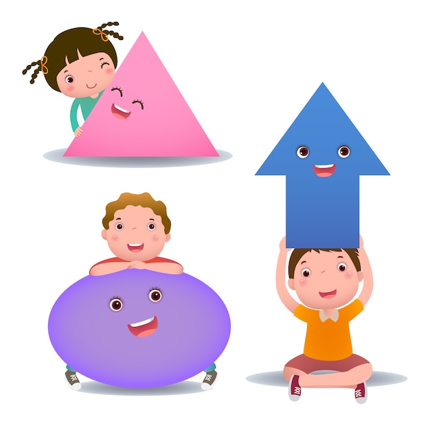 Vector cute little cartoon kids with basic shapes