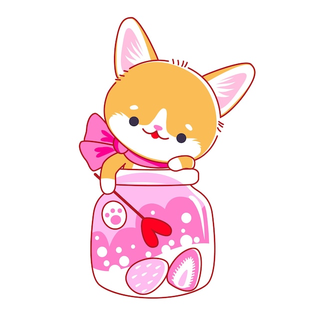 ベクトル jar.kawaiiスタイルのかわいい小さな漫画の子猫