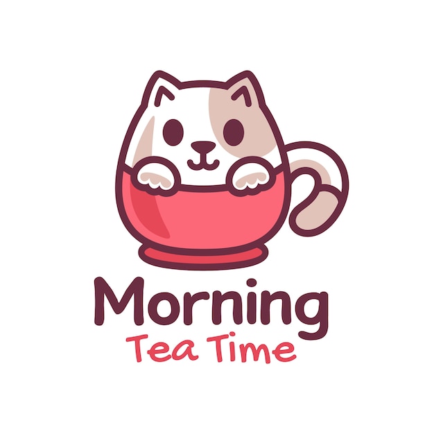 Милый маленький кот на чашке дизайн логотипа