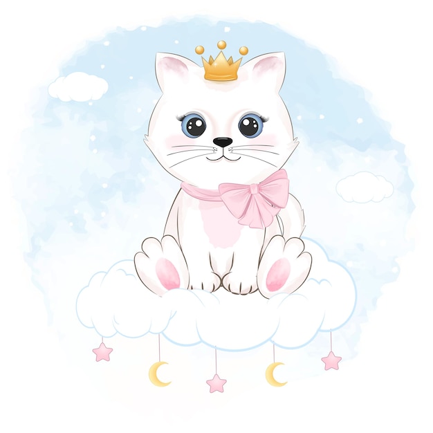 Cute little cat sitting on the cloud