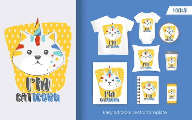 Cute little cat unicorn. design for merchandise