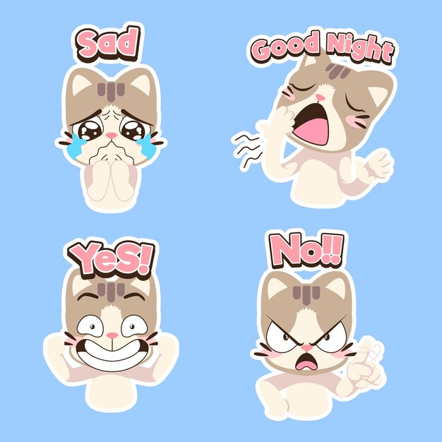 Cute little cat vector sticker set