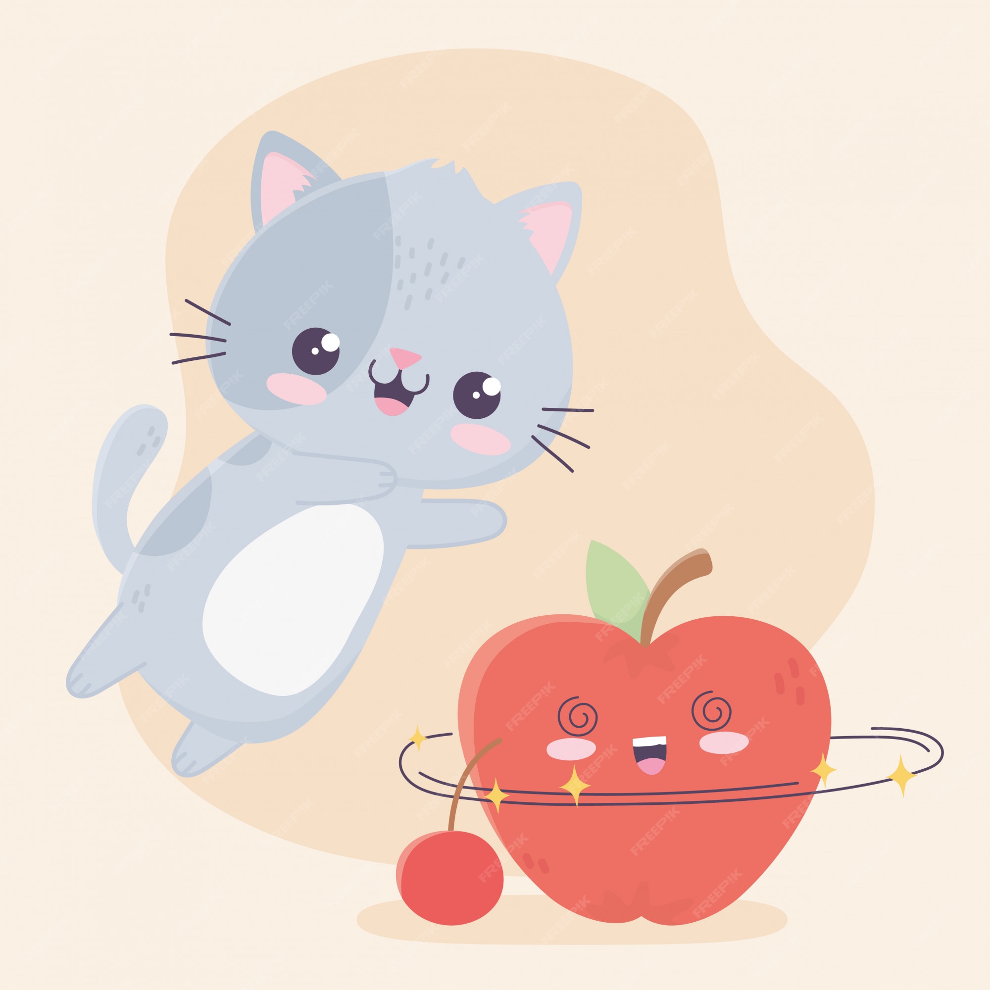 un gato manzana  Kawaii cat, Kawaii chibi, Animal clipart