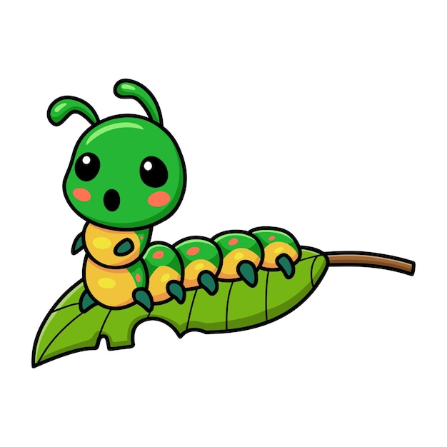 Cute little caterpillar cartoon on leaf