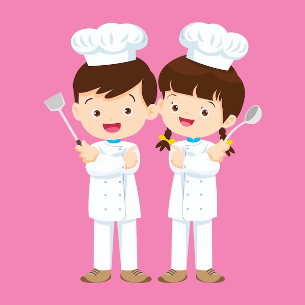 Cute little chef kids boy and girl character 10