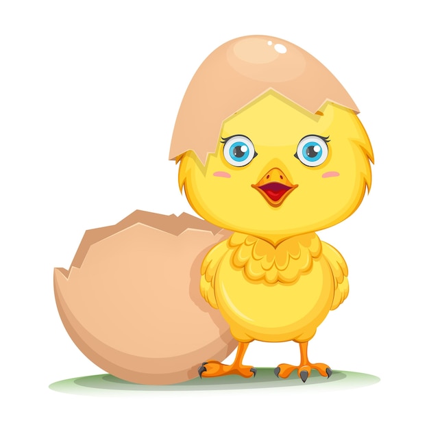 Cute little chick hatched from an egg Happy Easter Funny baby chicken in shell