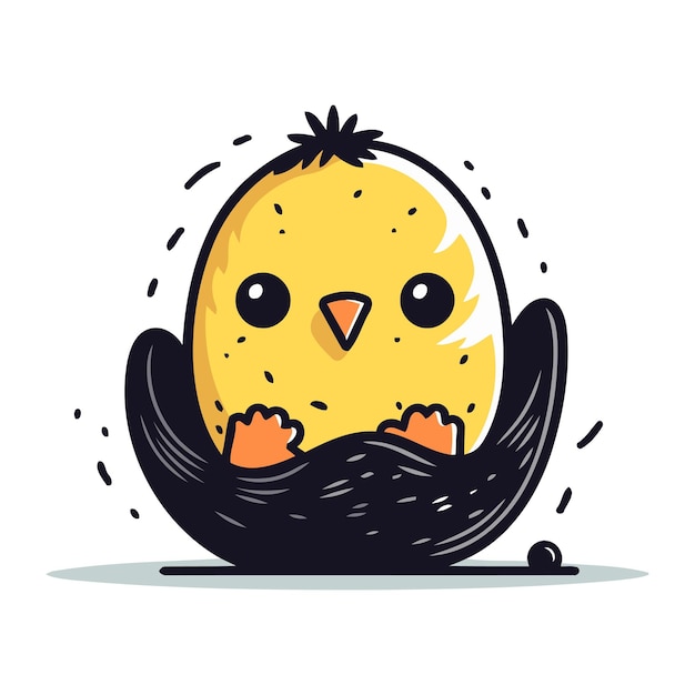 Cute little chick in nest vector illustration in cartoon style