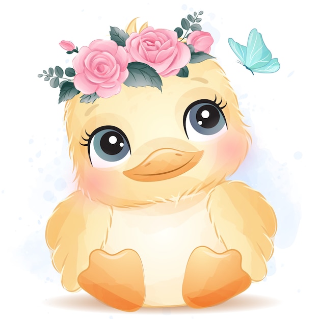 Vector cute little chick portrait with watercolor effect