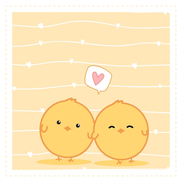 Cute little chicken couple cartoon doodle wallpaper