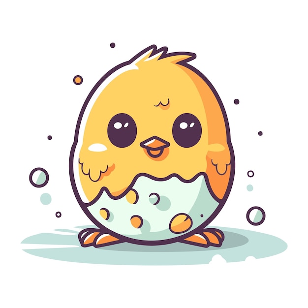 Vector cute little chicken with egg vector illustration in cartoon style