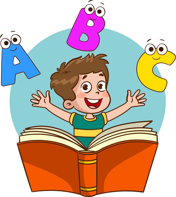 वेक्टर cute little child reading a book vector illustration.children learning to read and write.