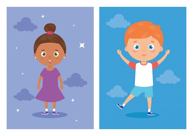 Vector cute little children avatar character