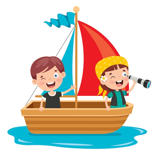 Vector cute little children on boat