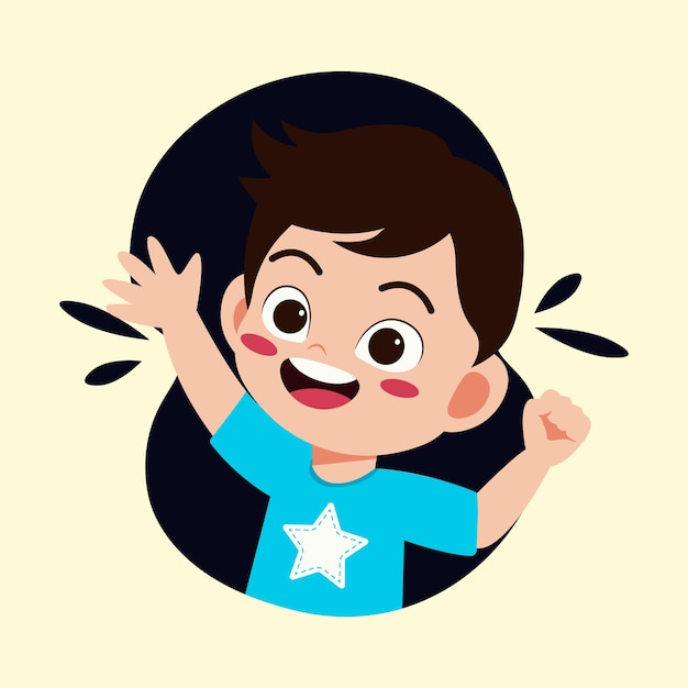 사랑스러운 작은 아이들이 웃고 있습니다. 색 배경에 있는 터 만화 소년과 소녀입니다.