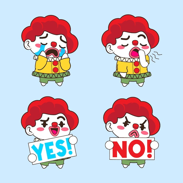 Cute little clown vector illustration set