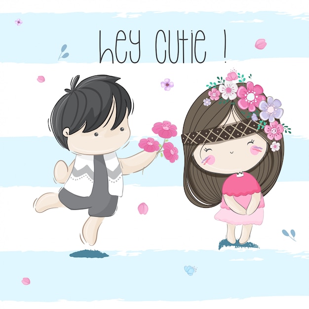 Cute little couple kids illustration