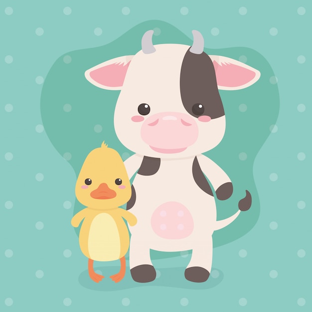 Cute and little cow and duck characters