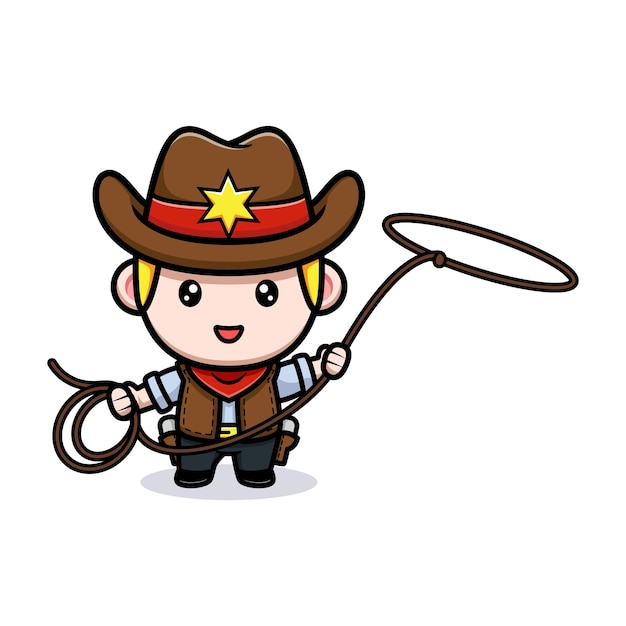 Simpatico cowboy con illustrazione mascotte lazo