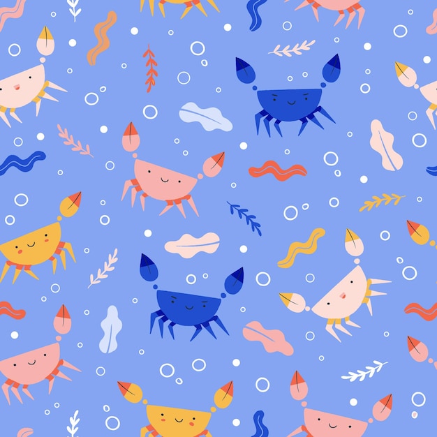 Cute Little Crabs Seamless Pattern