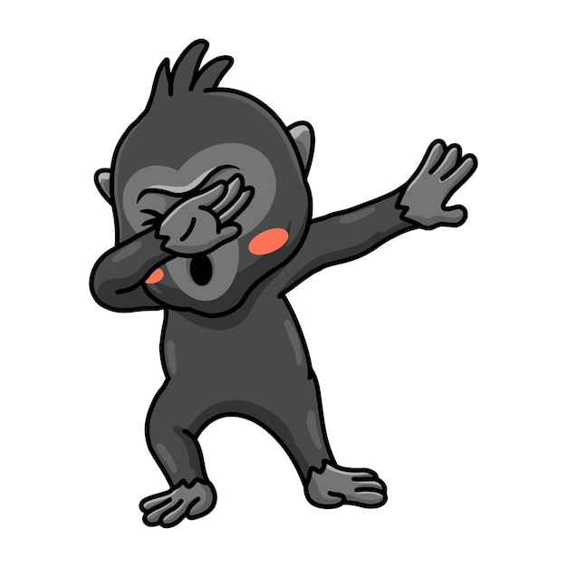 Simpatico cartone animato di macaco nero crestato che balla