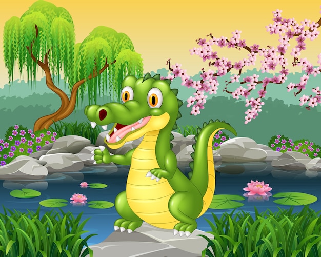 Cute little crocodile presenting