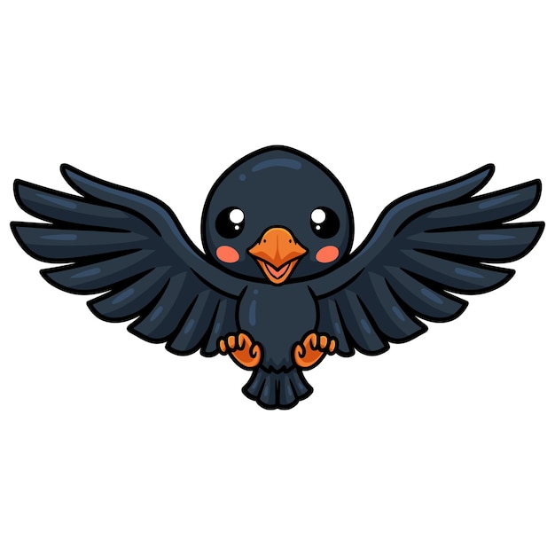 Cute little crow cartoon flying