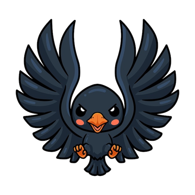 Cute little crow cartoon flying