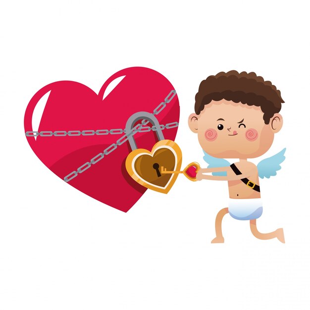 Il piccolo giorno di san valentino sveglio del cupido ha aperto il blocco del cuore