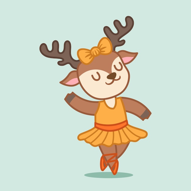 Cute little Deer ballerina illustration with orange color