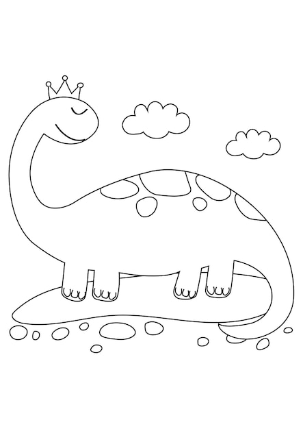 Vector cute little dino qween black and white coloring