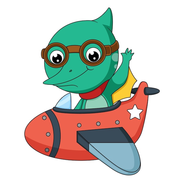 Vector cute little dinosaur cartoon on a plane