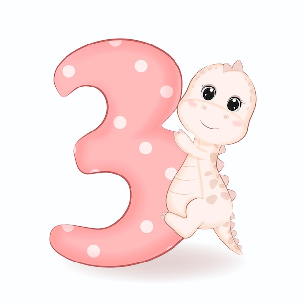 Cute little Dinosaur with Alphabet Number 3