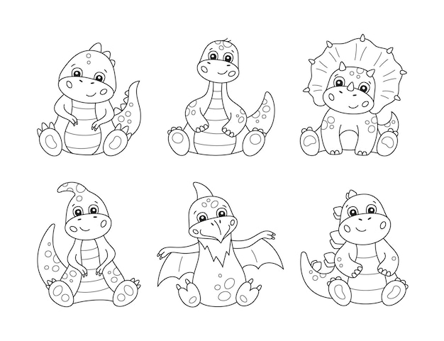 Cute little dinosaurs for kid coloring books.