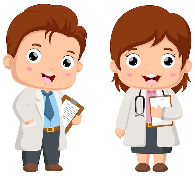 Cute little doctor and nurse cartoon