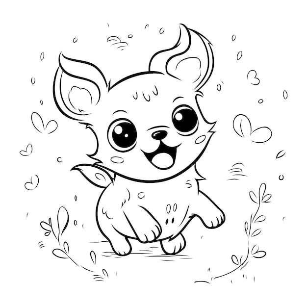 Vector cute little dog black and white vector illustration for coloring book
