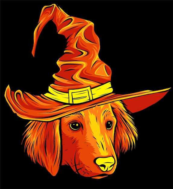 Cute little dog cartoon in a witch hat