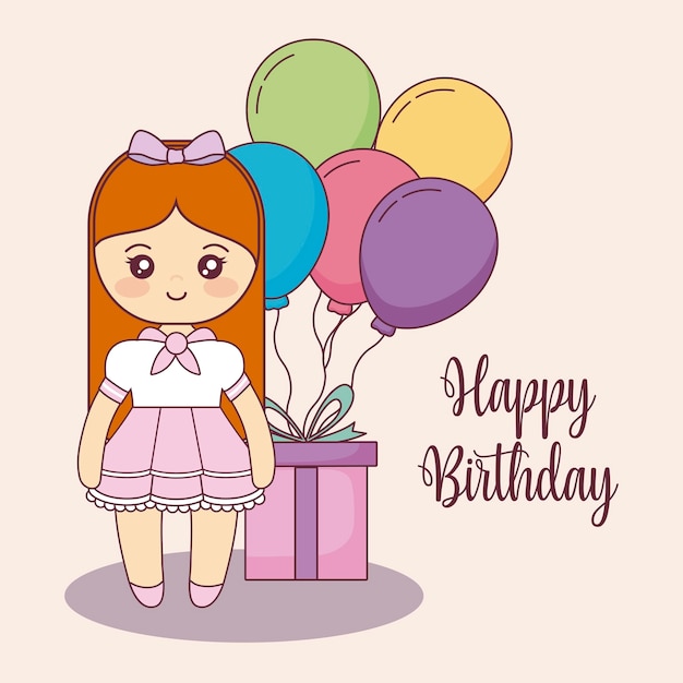 Cute little doll happy birthday card